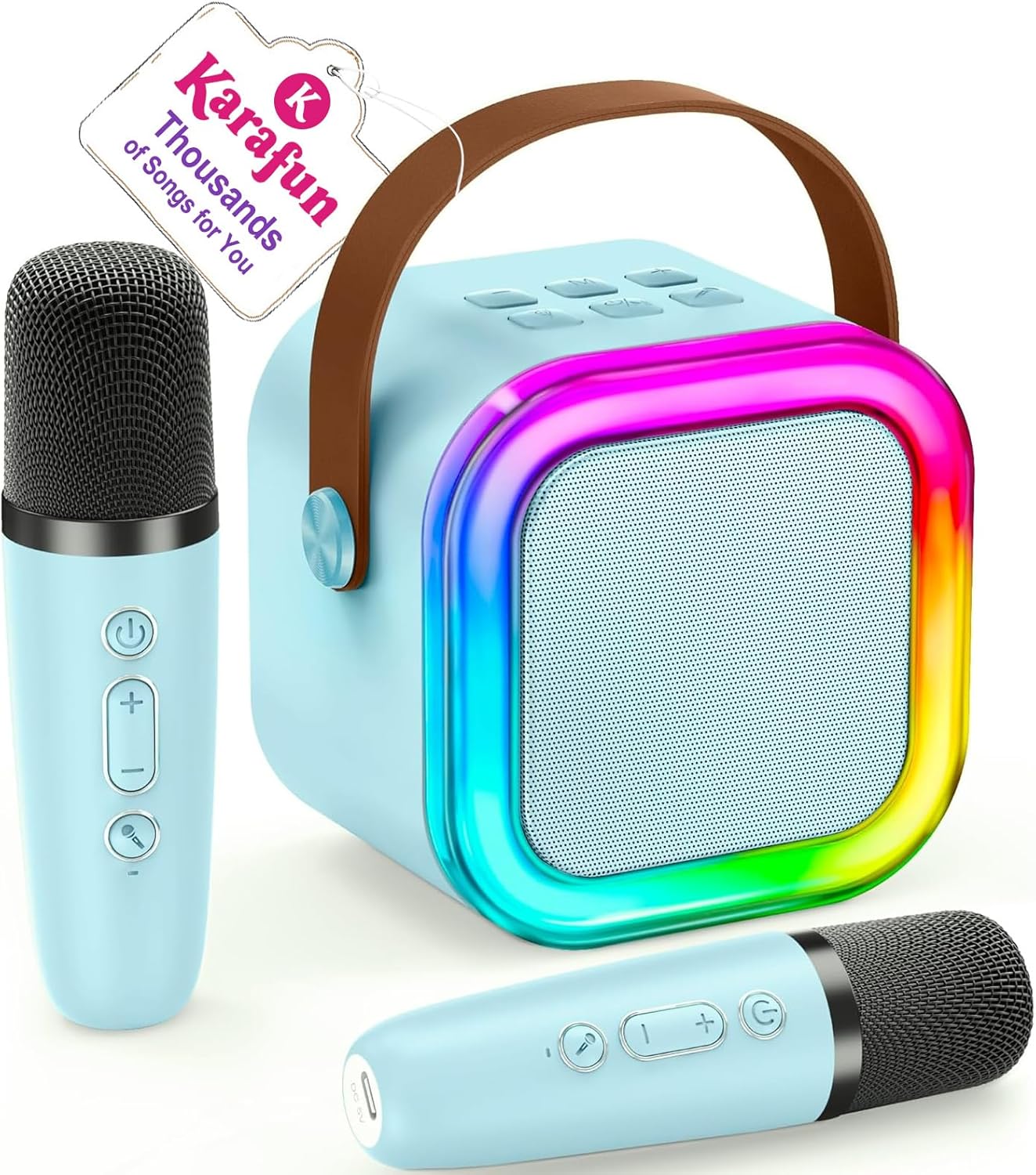 Mini Karaoke Machine for Kids, 2025 TOP Toys Christmas Birthday Gifts Ideas for Girls Ages 4, 5, 6, 7, 8, 9, 10, 12+ Years Old, Portable MP3 Player with 2 Wireless Mics for Party Blue