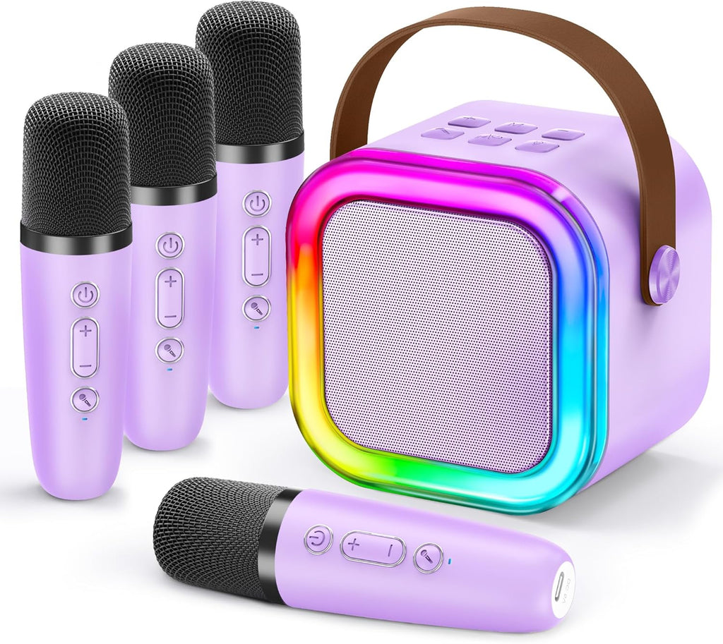 Mini Karaoke Machine for Kids, 2025 TOP Toys Christmas Birthday Gifts Ideas for Girls Ages 4, 5, 6, 7, 8, 9, 10, 12+ Years Old, Portable MP3 Player with 2 Wireless Mics for Party