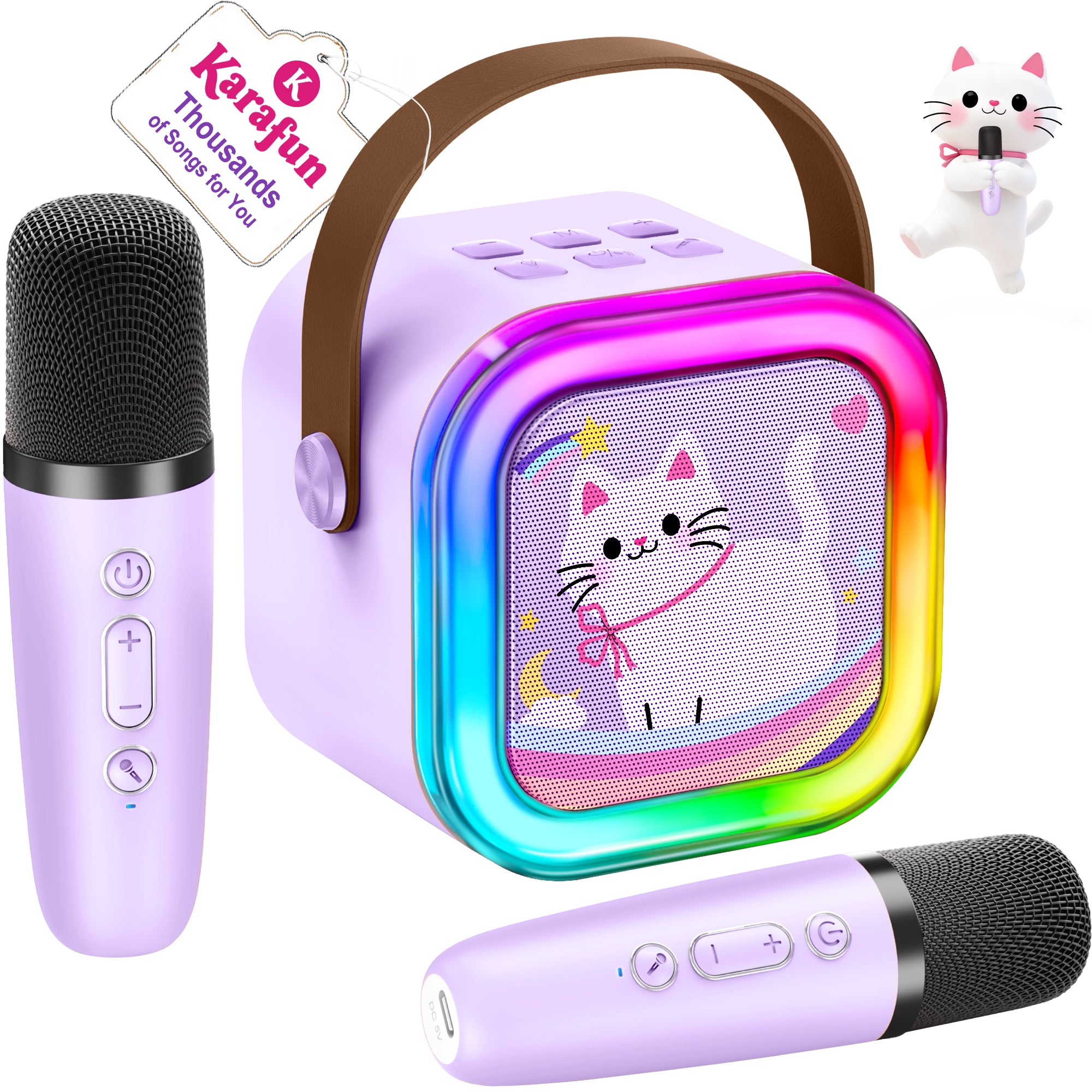Mini Karaoke Machine for Kids, 2025 TOP Toys Birthday Gifts Ideas for Girls Ages 4, 5, 6, 7, 8, 9, 10, 12+ Years Old, Portable MP3 Player with 2 Wireless Mics for Party