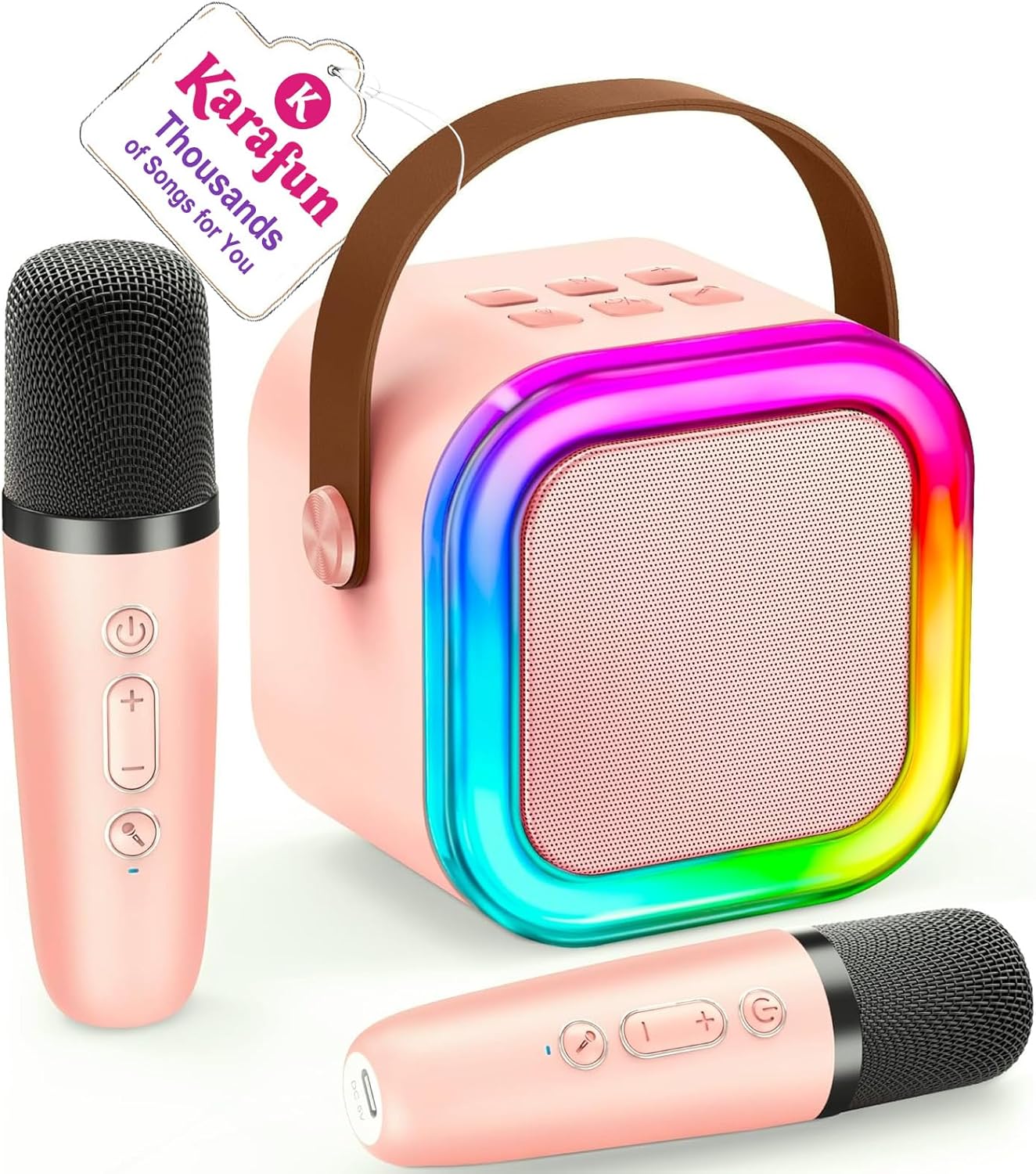 Mini Karaoke Machine for Kids, 2025 TOP Toys Christmas Birthday Gifts Ideas for Girls Ages 4, 5, 6, 7, 8, 9, 10, 12+ Years Old, Portable MP3 Player with 2 Wireless Mics for Party Pinkcolor