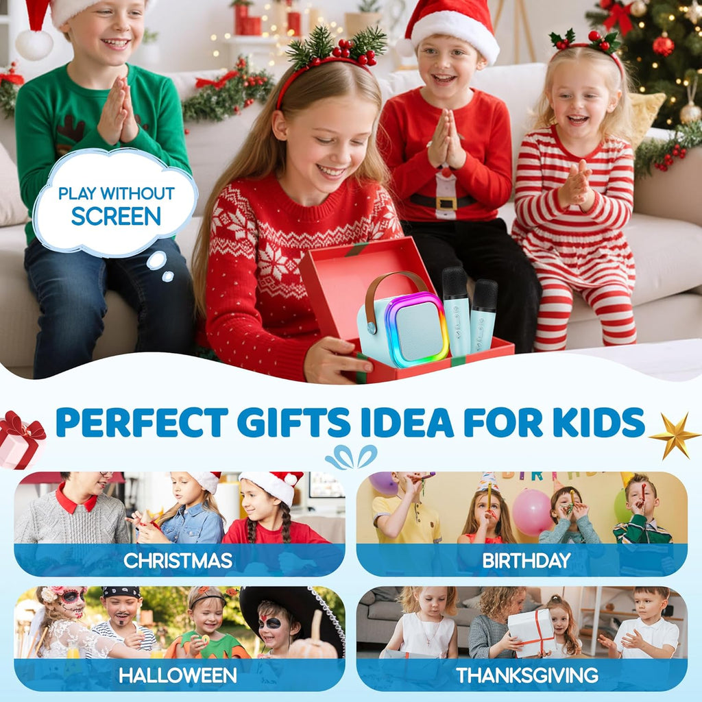 Mini Karaoke Machine for Kids, 2025 TOP Toys Christmas Birthday Gifts Ideas for Girls Ages 4, 5, 6, 7, 8, 9, 10, 12+ Years Old, Portable MP3 Player with 2 Wireless Mics for Party Blue