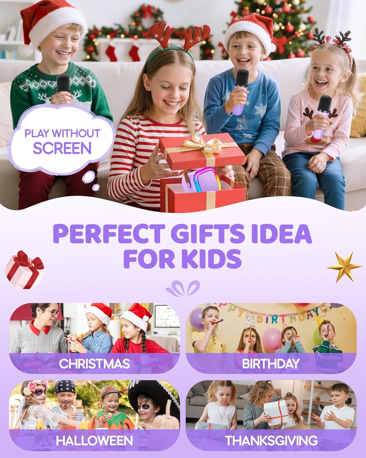 Mini Karaoke Machine for Kids, 2025 TOP Toys Christmas Birthday Gifts Ideas for Girls Ages 4, 5, 6, 7, 8, 9, 10, 12+ Years Old, Portable MP3 Player with 2 Wireless Mics for Party