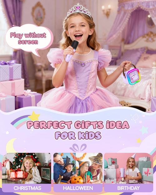 Mini Karaoke Machine for Kids, 2025 TOP Toys Birthday Gifts Ideas for Girls Ages 4, 5, 6, 7, 8, 9, 10, 12+ Years Old, Portable MP3 Player with 2 Wireless Mics for Party