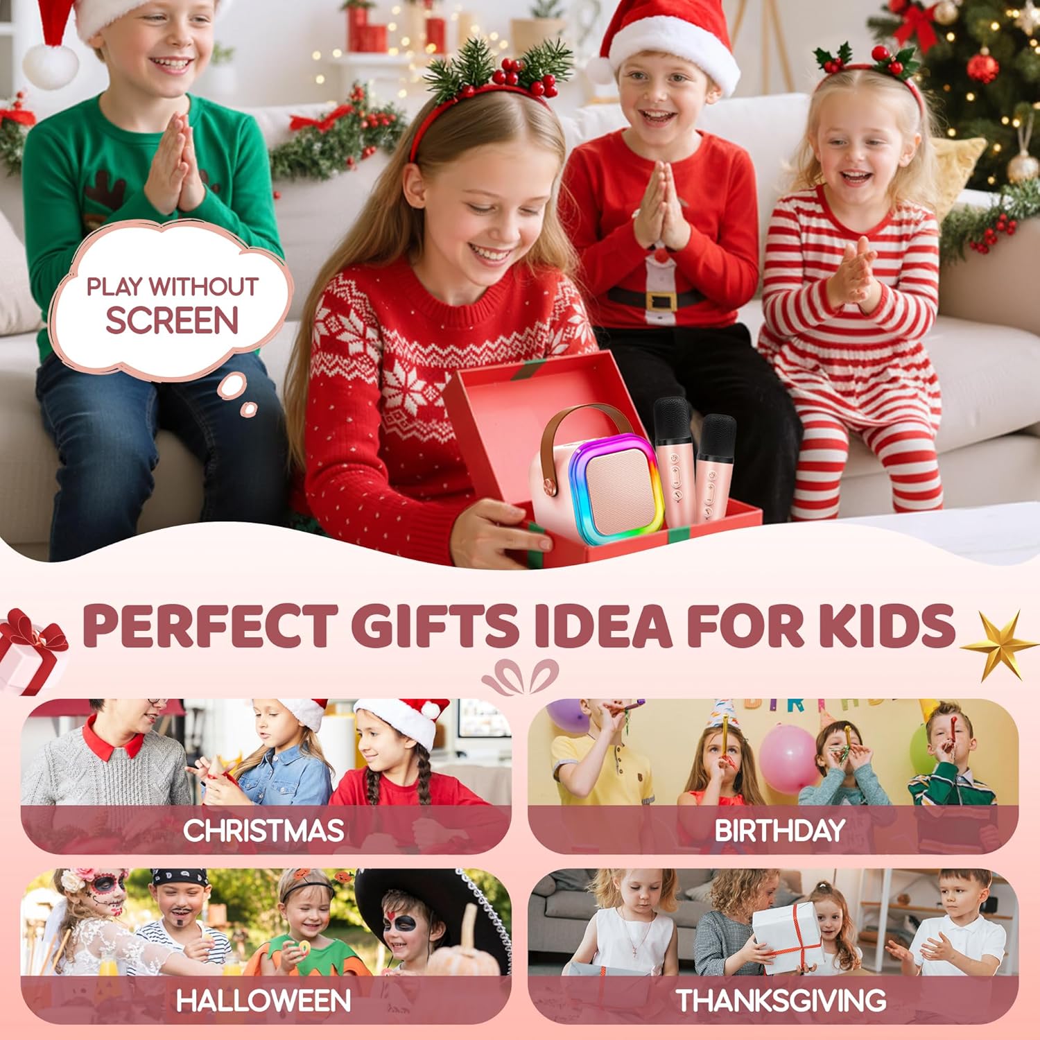 Mini Karaoke Machine for Kids, 2025 TOP Toys Christmas Birthday Gifts Ideas for Girls Ages 4, 5, 6, 7, 8, 9, 10, 12+ Years Old, Portable MP3 Player with 2 Wireless Mics for Party