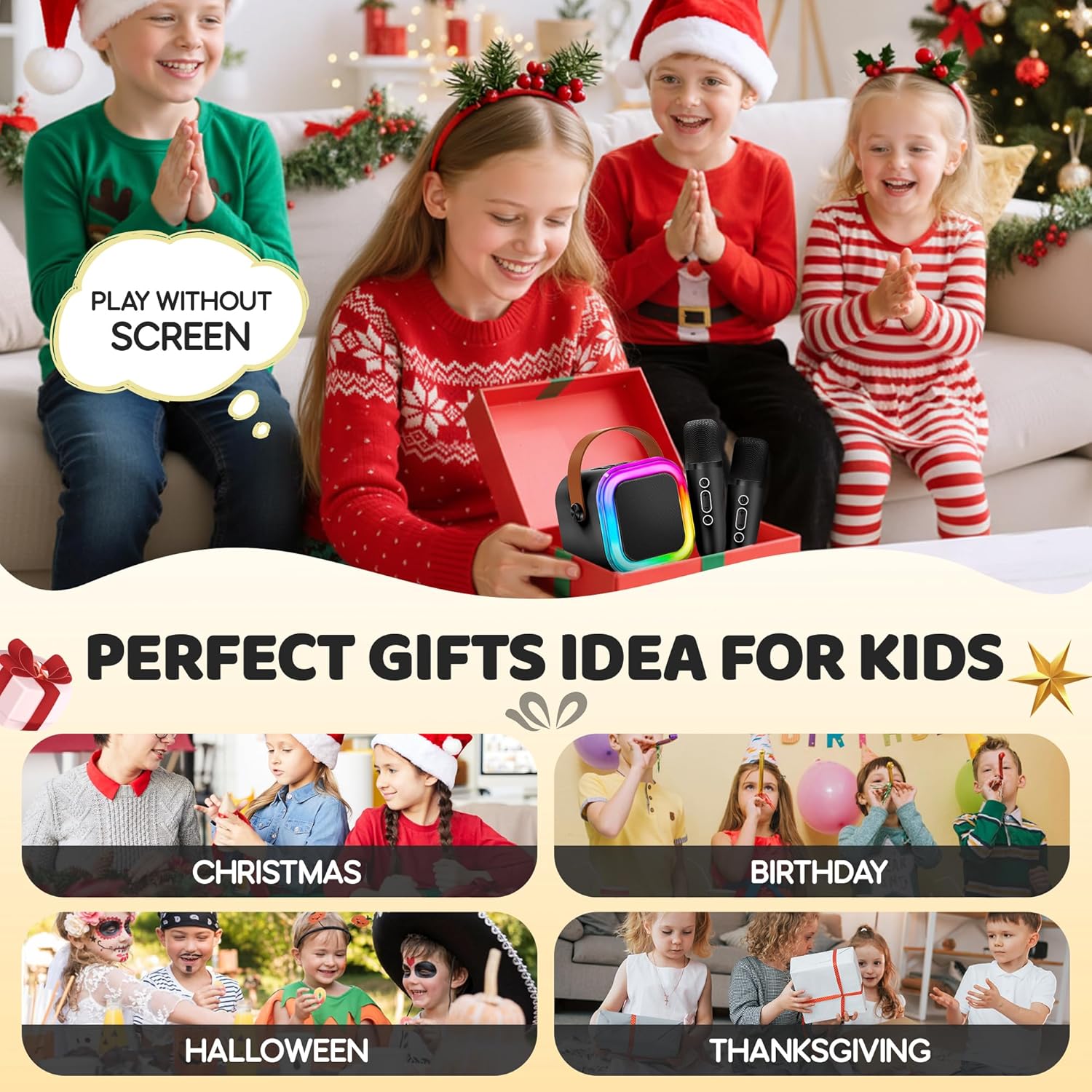 Mini Karaoke Machine for Kids, 2025 TOP Toys Christmas Birthday Gifts Ideas for Girls Ages 4, 5, 6, 7, 8, 9, 10, 12+ Years Old, Portable MP3 Player with 2 Wireless Mics for Party