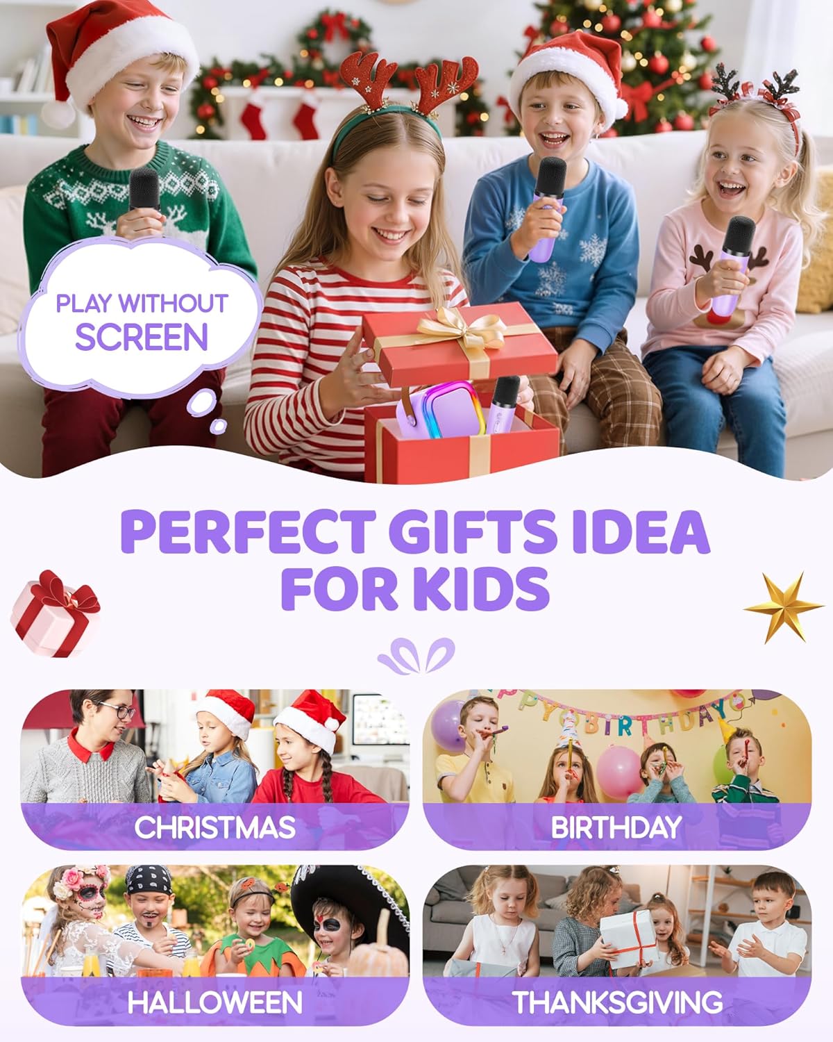 Mini Karaoke Machine for Kids, 2025 TOP Toys Christmas Birthday Gifts Ideas for Girls Ages 4, 5, 6, 7, 8, 9, 10, 12+ Years Old, Portable MP3 Player with 2 Wireless Mics for Party