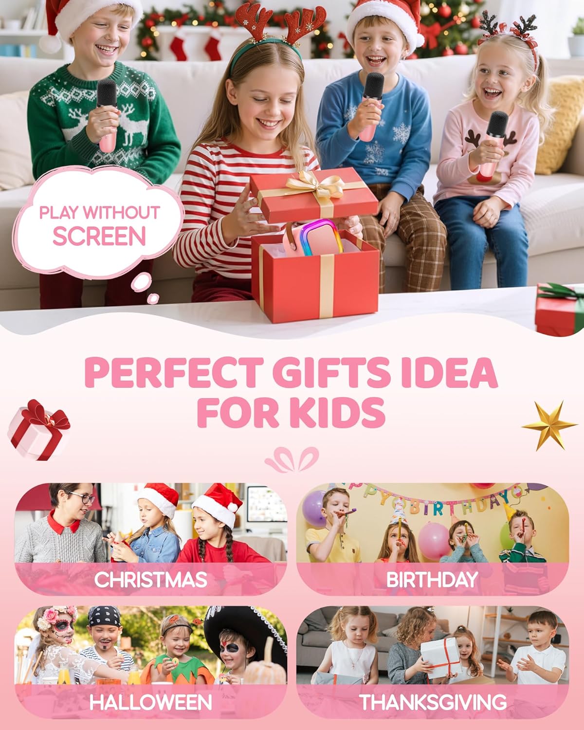 Mini Karaoke Machine for Kids, 2025 TOP Toys Christmas Birthday Gifts Ideas for Girls Ages 4, 5, 6, 7, 8, 9, 10, 12+ Years Old, Portable MP3 Player with 2 Wireless Mics for Party