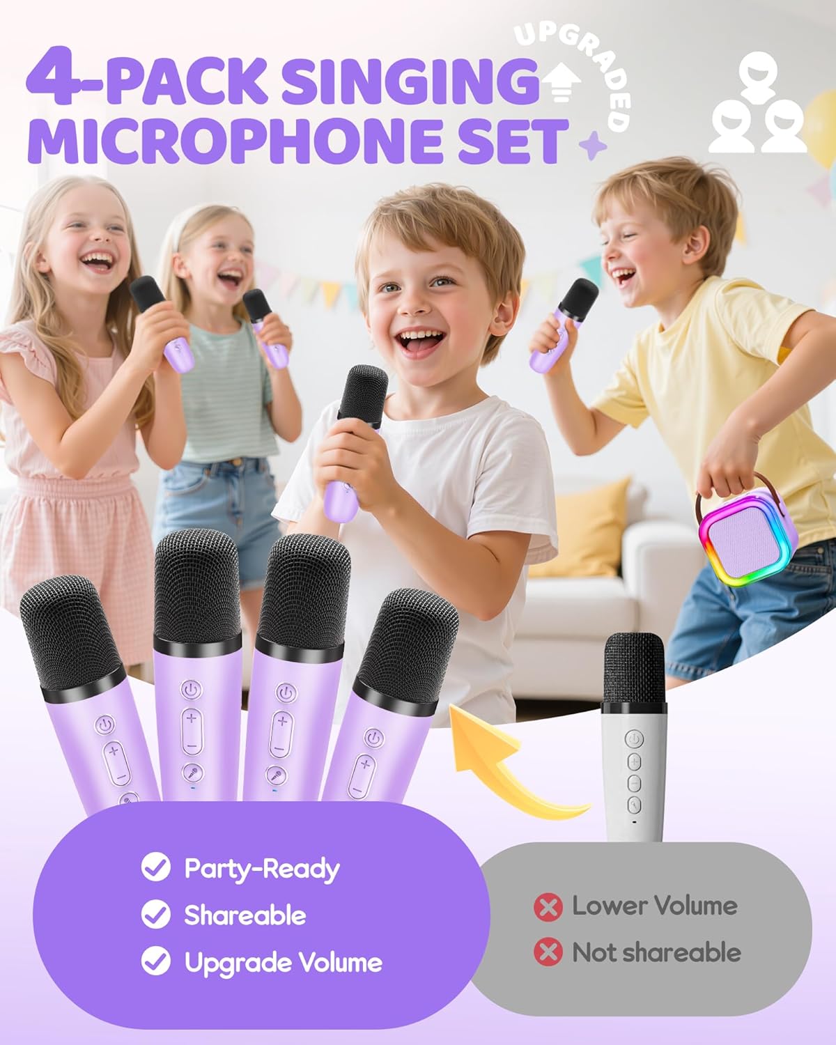Mini Karaoke Machine for Kids, 2025 TOP Toys Christmas Birthday Gifts Ideas for Girls Ages 4, 5, 6, 7, 8, 9, 10, 12+ Years Old, Portable MP3 Player with 2 Wireless Mics for Party