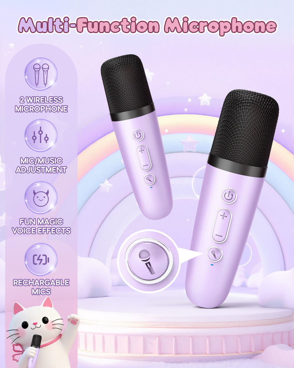 Mini Karaoke Machine for Kids, 2025 TOP Toys Birthday Gifts Ideas for Girls Ages 4, 5, 6, 7, 8, 9, 10, 12+ Years Old, Portable MP3 Player with 2 Wireless Mics for Party