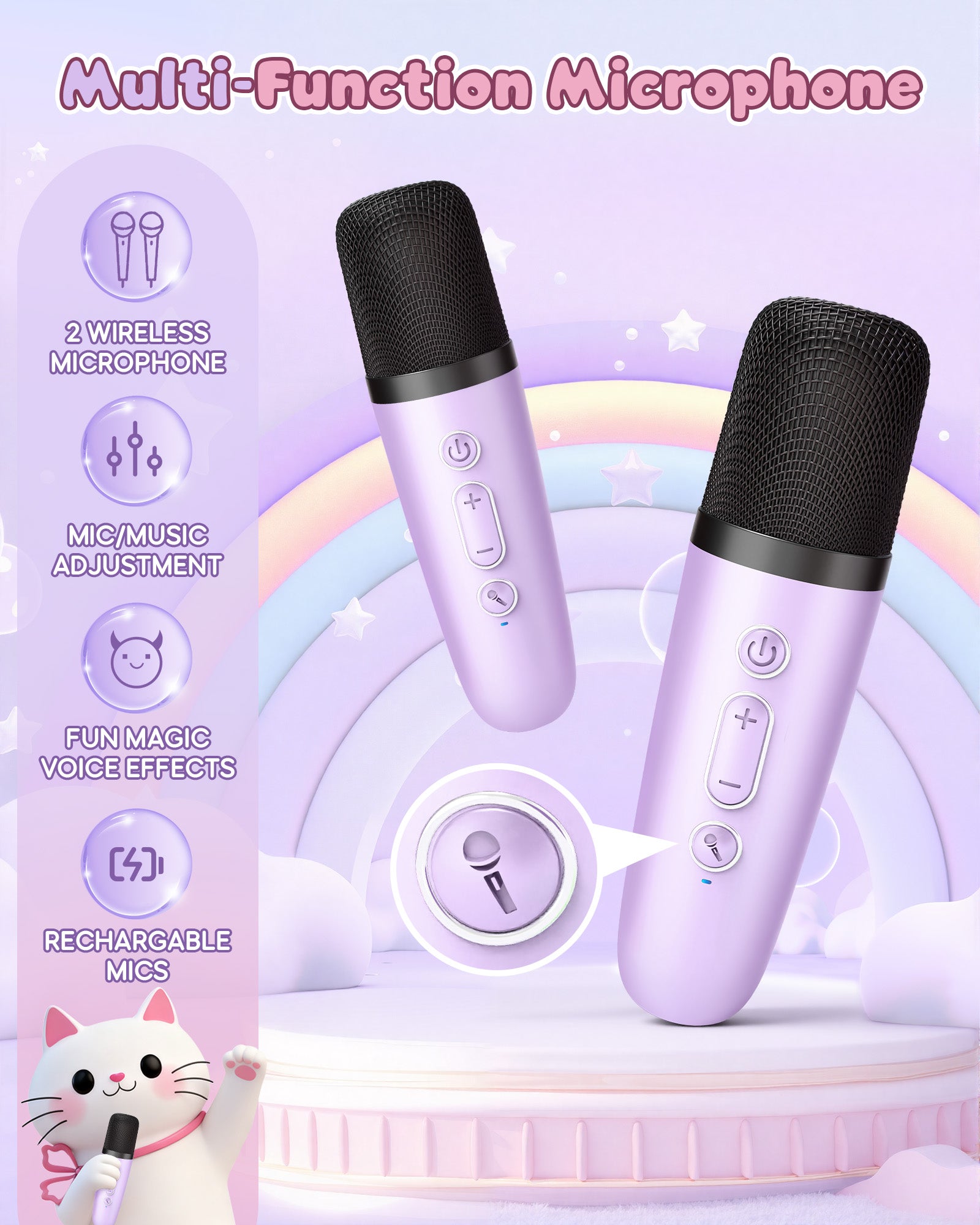 Mini Karaoke Machine for Kids, 2025 TOP Toys Birthday Gifts Ideas for Girls Ages 4, 5, 6, 7, 8, 9, 10, 12+ Years Old, Portable MP3 Player with 2 Wireless Mics for Party