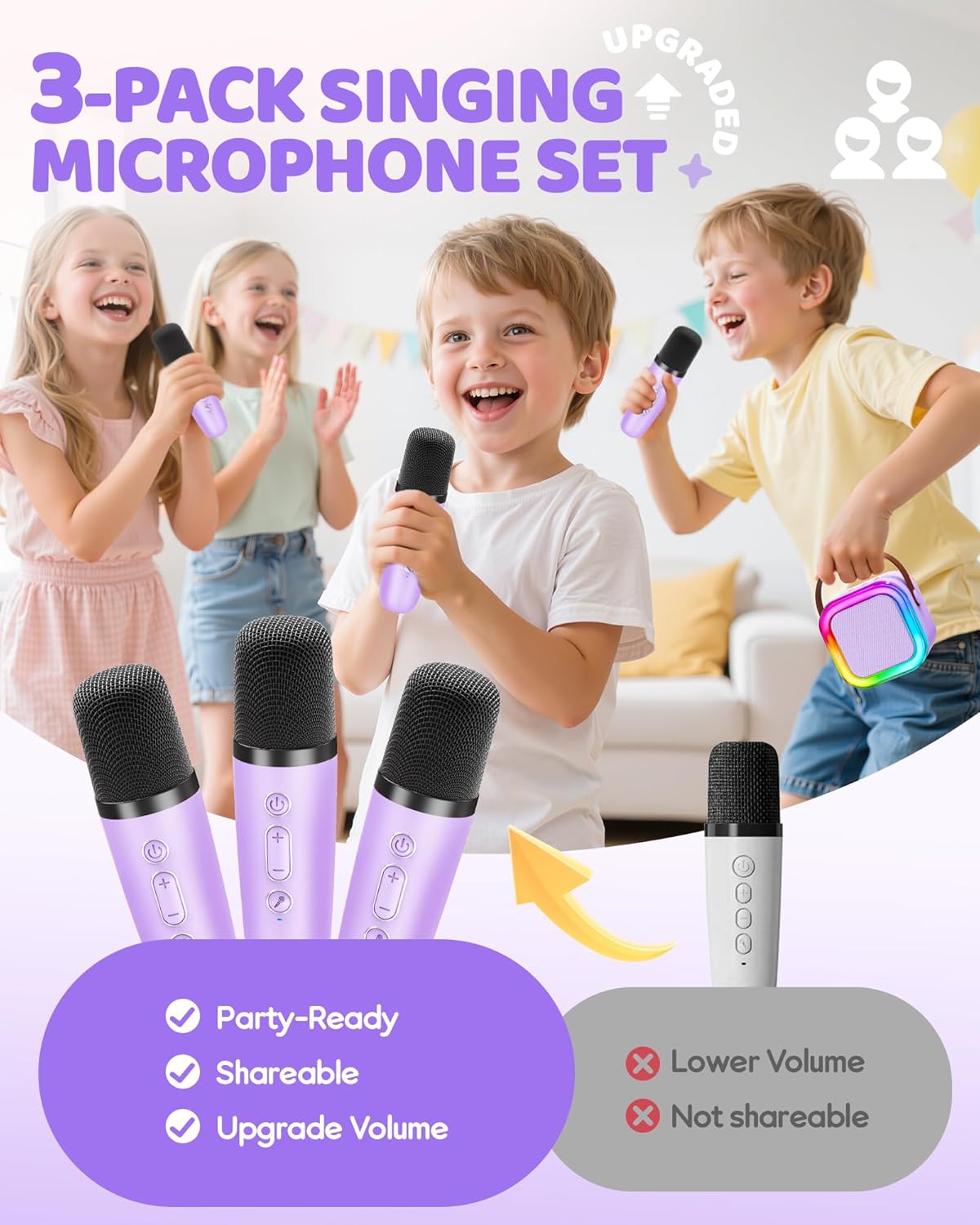 Mini Karaoke Machine for Kids, 2025 TOP Toys Christmas Birthday Gifts Ideas for Girls Ages 4, 5, 6, 7, 8, 9, 10, 12+ Years Old, Portable MP3 Player with 2 Wireless Mics for Party