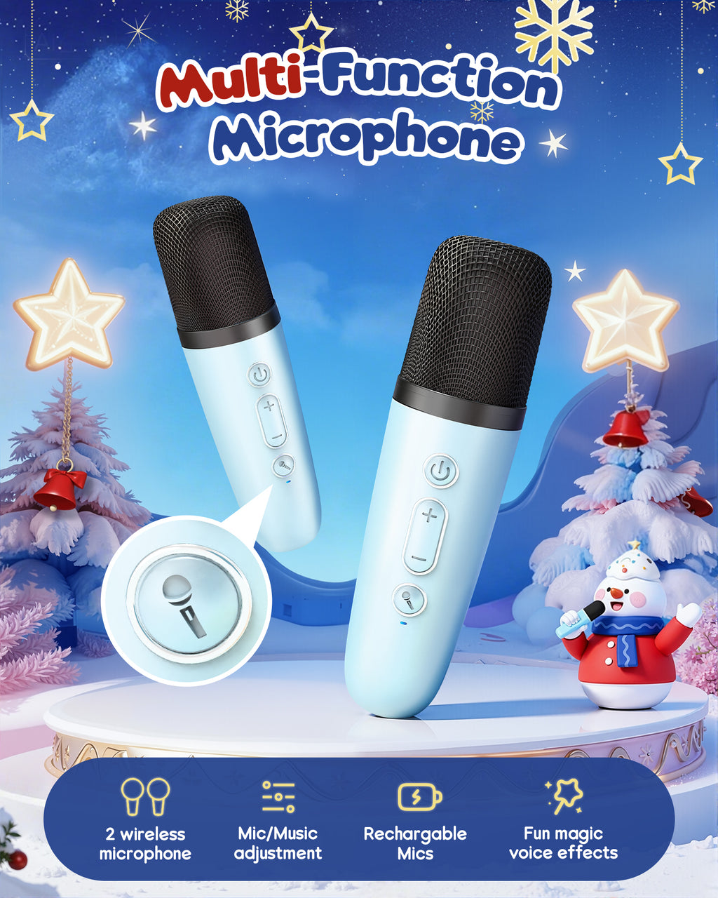 Mini Karaoke Machine for Kids, 2025 TOP Toys Birthday Gifts Ideas for Girls Ages 4, 5, 6, 7, 8, 9, 10, 12+ Years Old, Portable MP3 Player with 2 Wireless Mics for Party