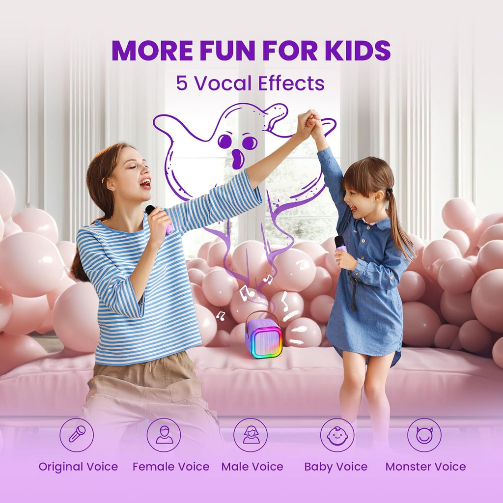 Mini Karaoke Machine for Kids, 2025 TOP Toys Christmas Birthday Gifts Ideas for Girls Ages 4, 5, 6, 7, 8, 9, 10, 12+ Years Old, Portable MP3 Player with 2 Wireless Mics for Party