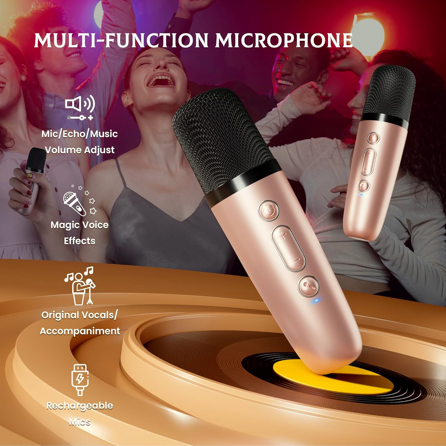 Mini Karaoke Machine for Kids, 2025 TOP Toys Christmas Birthday Gifts Ideas for Girls Ages 4, 5, 6, 7, 8, 9, 10, 12+ Years Old, Portable MP3 Player with 2 Wireless Mics for Party
