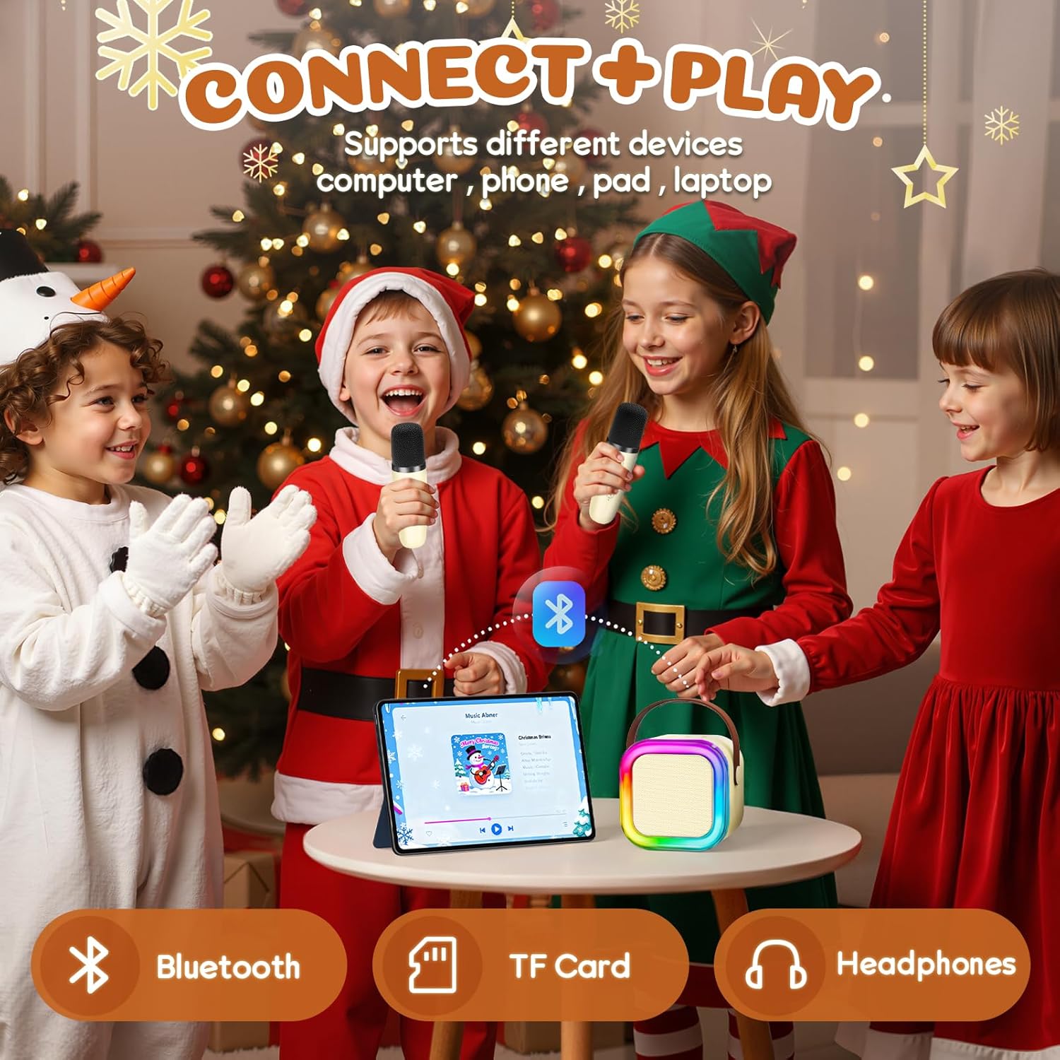 Mini Karaoke Machine for Kids, 2025 TOP Toys Christmas Birthday Gifts Ideas for Girls Ages 4, 5, 6, 7, 8, 9, 10, 12+ Years Old, Portable MP3 Player with 2 Wireless Mics for Party Off White