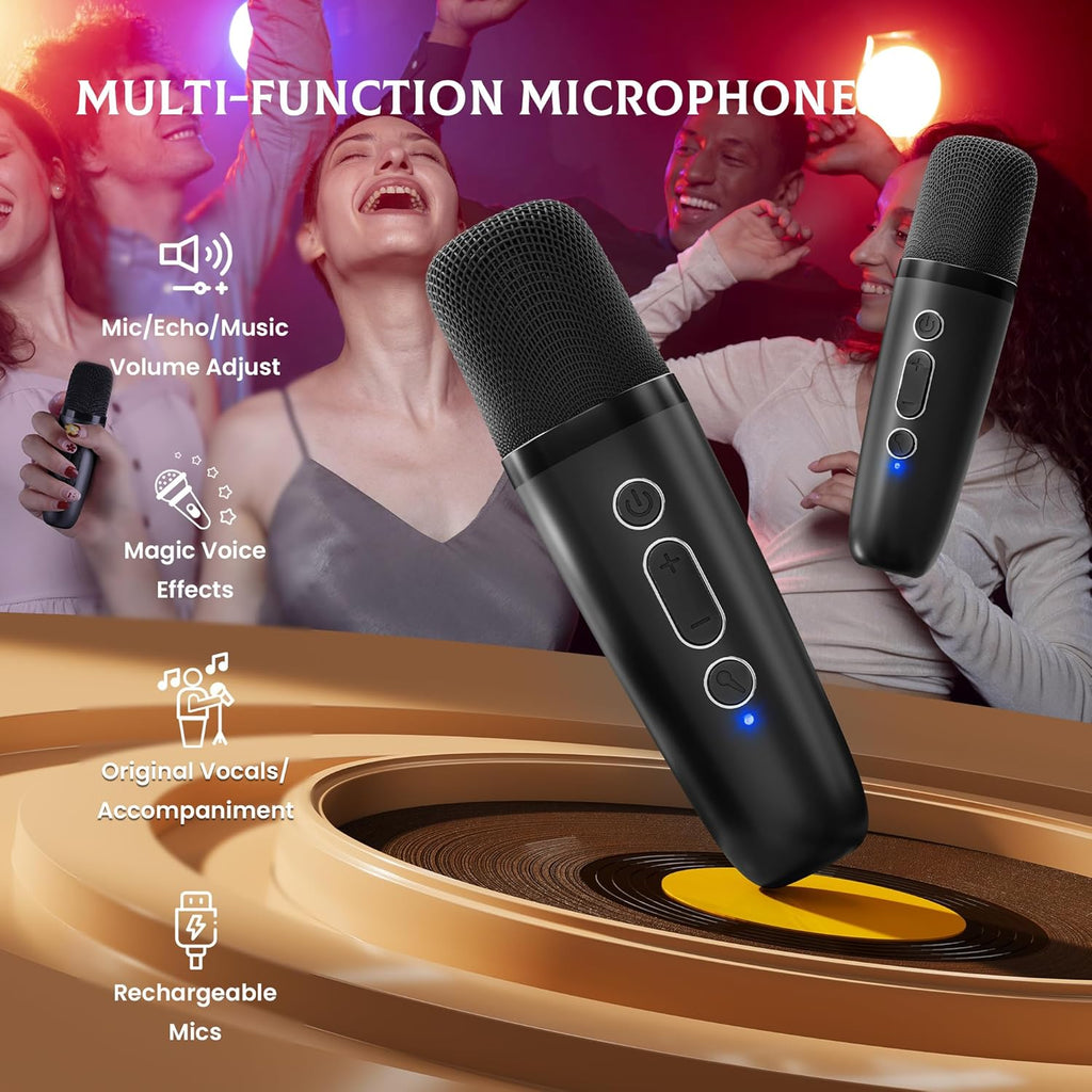 Mini Karaoke Machine for Kids, 2025 TOP Toys Christmas Birthday Gifts Ideas for Girls Ages 4, 5, 6, 7, 8, 9, 10, 12+ Years Old, Portable MP3 Player with 2 Wireless Mics for Party