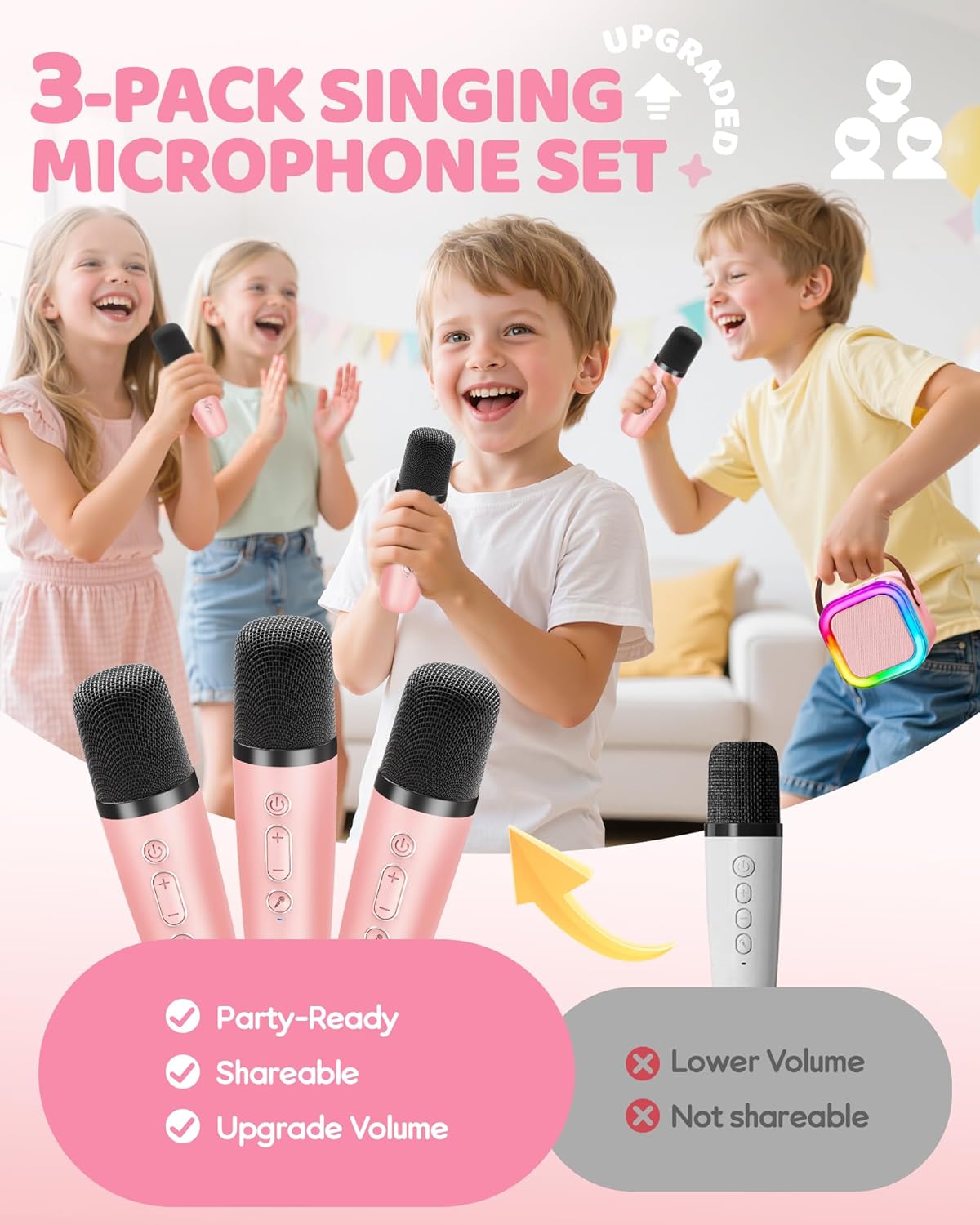 Mini Karaoke Machine for Kids, 2025 TOP Toys Christmas Birthday Gifts Ideas for Girls Ages 4, 5, 6, 7, 8, 9, 10, 12+ Years Old, Portable MP3 Player with 2 Wireless Mics for Party