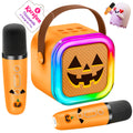 Mini Karaoke Machine for Kids, Halloween Party Supplies & 2025 TOP Toy Gifts Ideas for Girls Boys Ages 4-12, Portable MP3 Player with 2 Wireless Mics for Birthday Christmas Singing Games（Pumpkin）