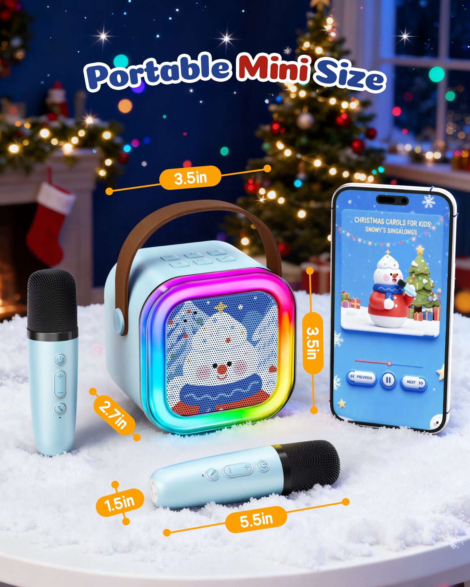 Mini Karaoke Machine for Kids, 2025 TOP Toys Birthday Gifts Ideas for Girls Ages 4, 5, 6, 7, 8, 9, 10, 12+ Years Old, Portable MP3 Player with 2 Wireless Mics for Party