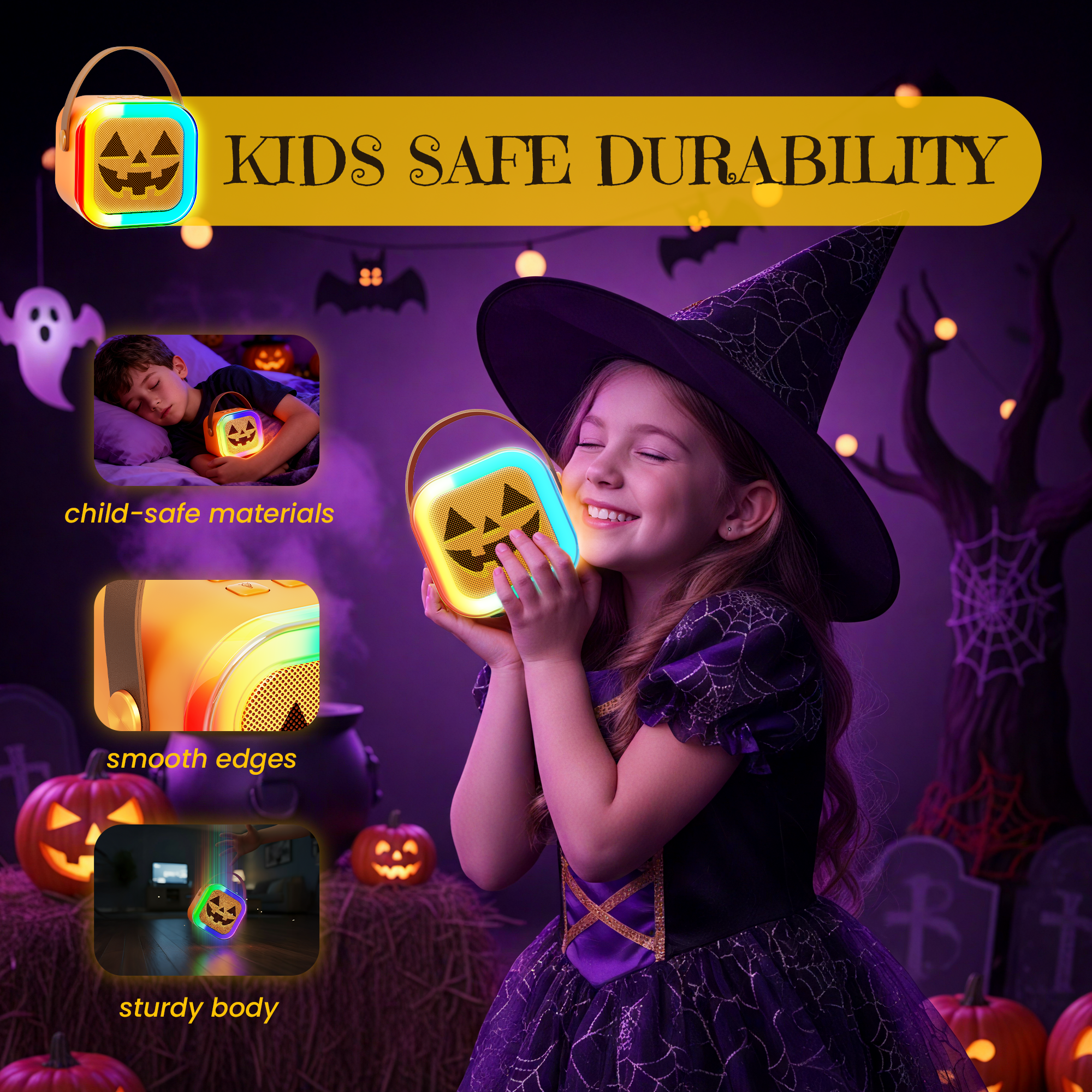 Mini Karaoke Machine for Kids, Halloween Party Supplies & 2025 TOP Toy Gifts Ideas for Girls Boys Ages 4-12, Portable MP3 Player with 2 Wireless Mics for Birthday Christmas Singing Games（Pumpkin）
